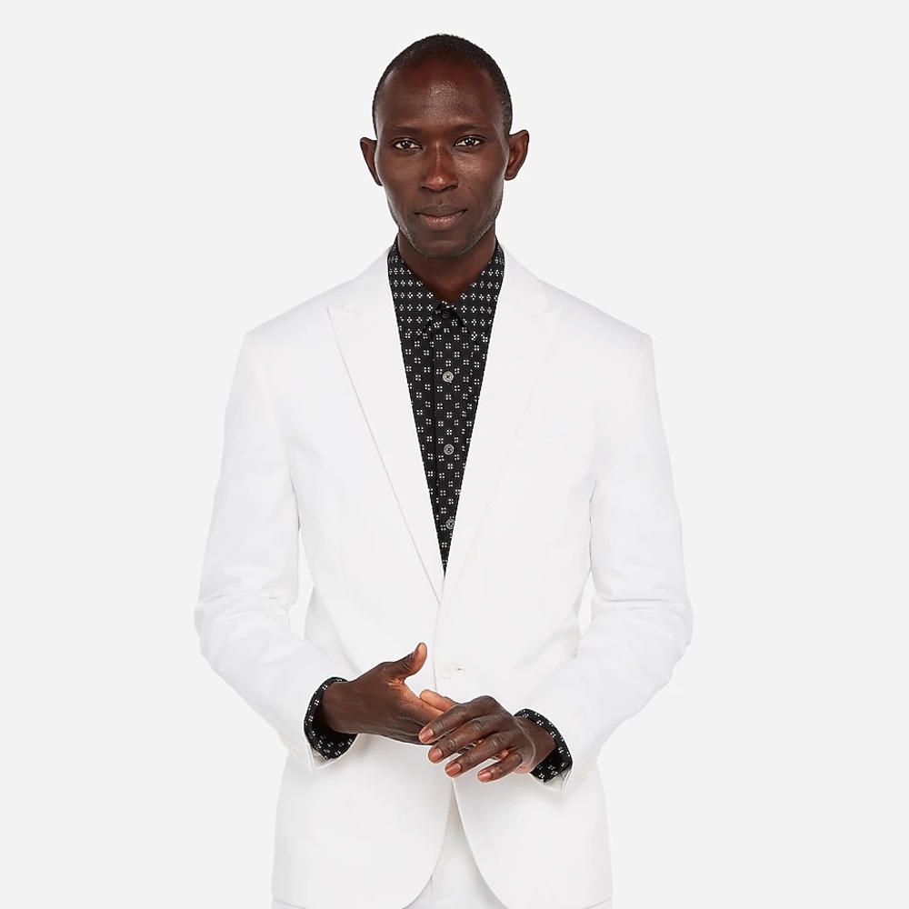 Slim White Performance Cotton Blend Stretch Blazer